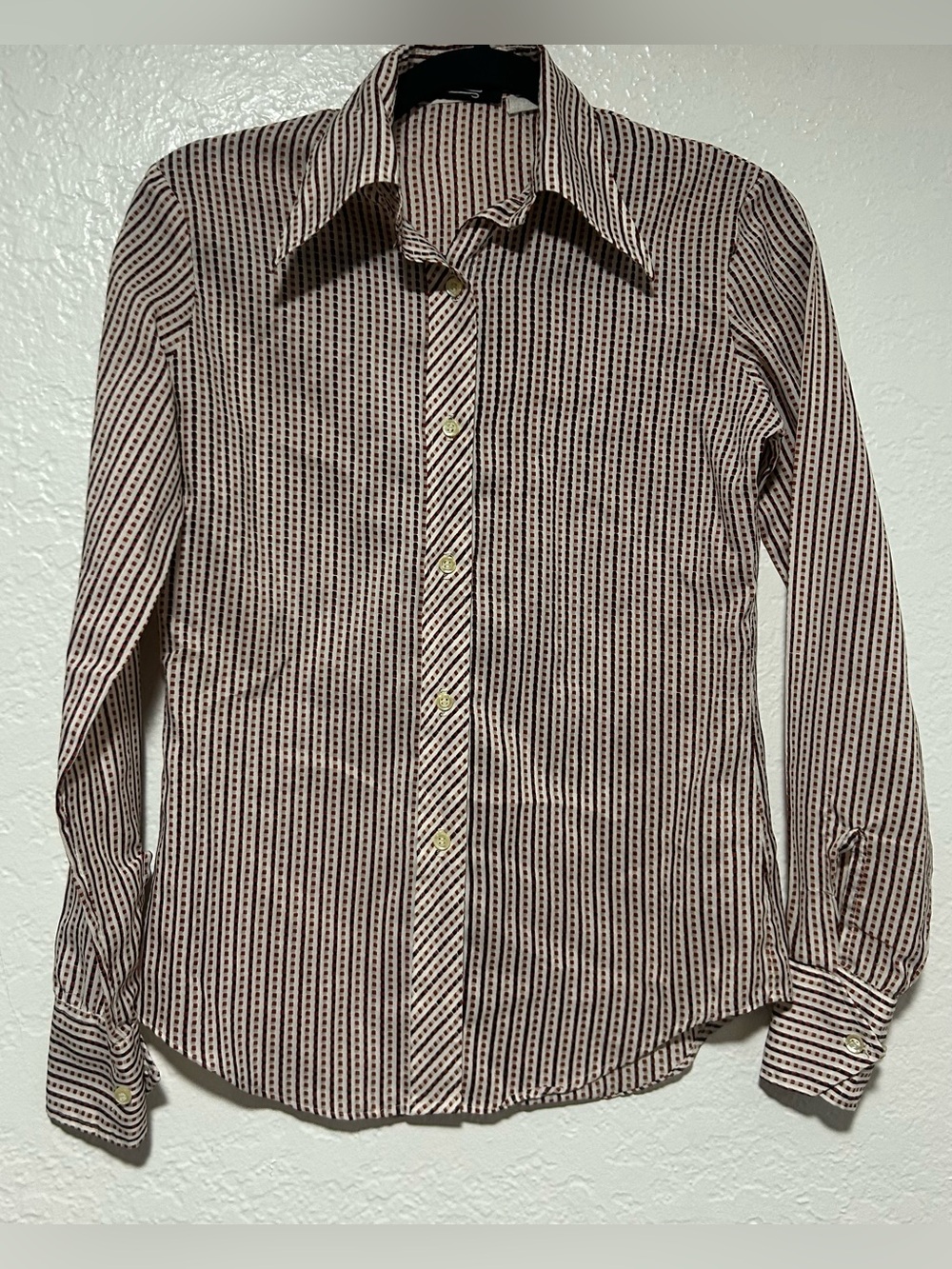 Vintage Tucci Long-Sleeve Striped Dress Shirt in Beige and Black